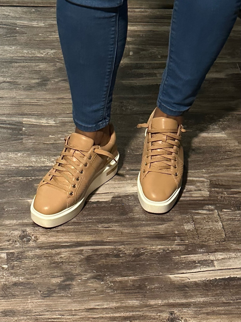 Paolo Women's Tan Platform Leather Sneakers